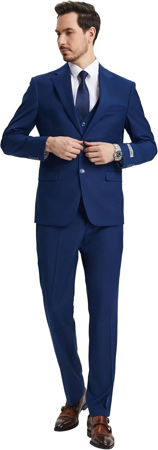 STACY ADAMS Suits 3pc Suit Set, Jacket Vest and Dress Pants,Hybrid-Fit Suits