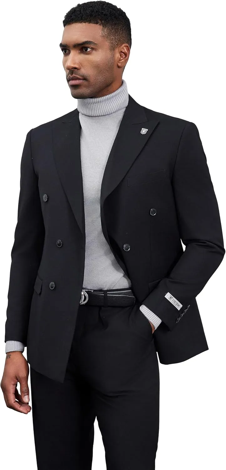 STACY ADAMS Suits 3pc Suit Set,Double Breasted Jacket Vest and Dress Pants,Hybrid-Fit Suits