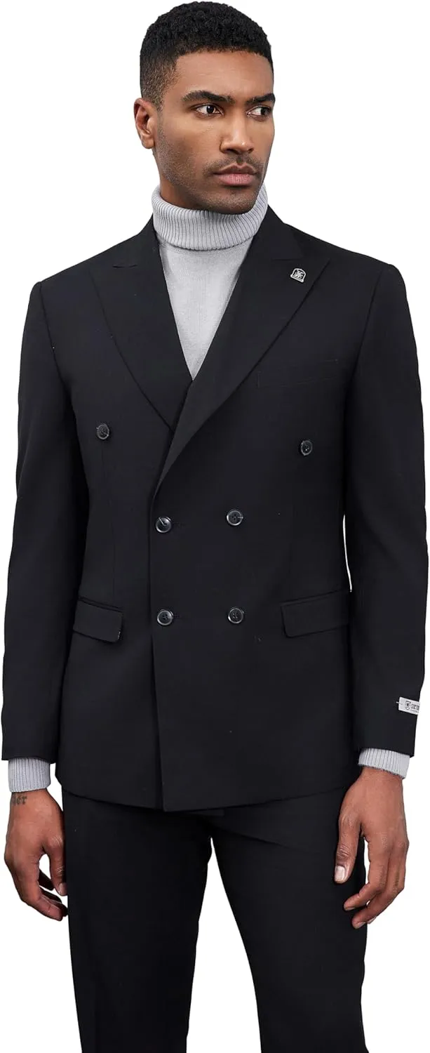 STACY ADAMS Suits 3pc Suit Set,Double Breasted Jacket Vest and Dress Pants,Hybrid-Fit Suits