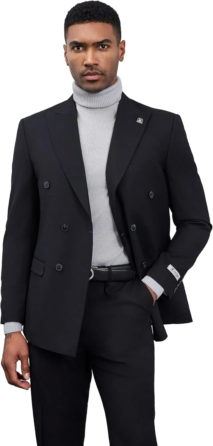 STACY ADAMS Suits 3pc Suit Set,Double Breasted Jacket Vest and Dress Pants,Hybrid-Fit Suits
