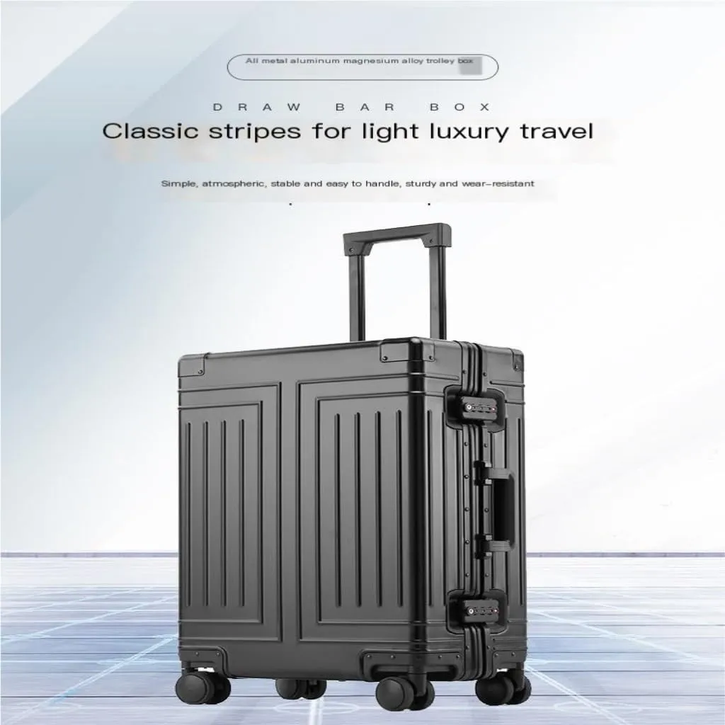 Suitcase All-aluminum Magnesium Alloy Metal Case Trolley Case Hard Case Men's And Women's Luggage Check-in Case Luggage(Gold,26in)