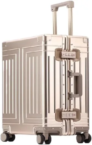Suitcase All-aluminum Magnesium Alloy Metal Case Trolley Case Hard Case Men's And Women's Luggage Check-in Case Luggage(Gold,26in)