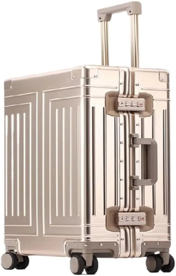 Suitcase All-aluminum Magnesium Alloy Metal Case Trolley Case Hard Case Men's And Women's Luggage Check-in Case Luggage(Gold,26in)
