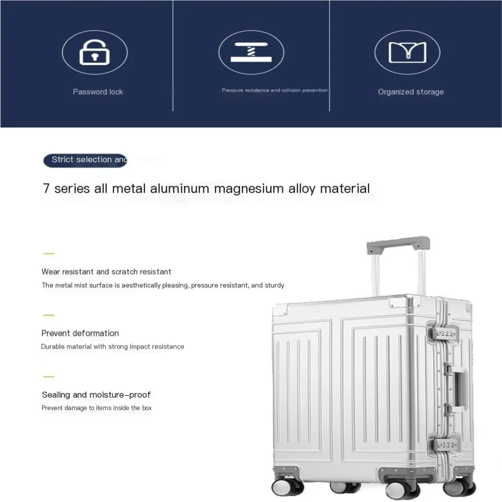 Suitcase All-aluminum Magnesium Alloy Metal Case Trolley Case Hard Case Men's And Women's Luggage Check-in Case Luggage(Red,26in)