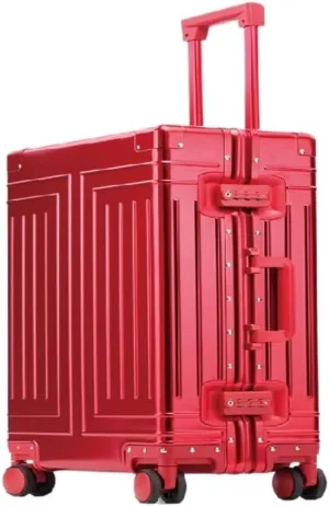 Suitcase All-aluminum Magnesium Alloy Metal Case Trolley Case Hard Case Men's And Women's Luggage Check-in Case Luggage(Red,26in)