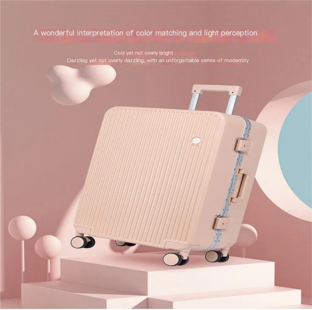 Suitcase Aluminum Frame Hard Shell Luggage Suitcase 20 Inch Boarding Case Long And Short Distance Luggage Trolley Case Luggage(Pink,20in)