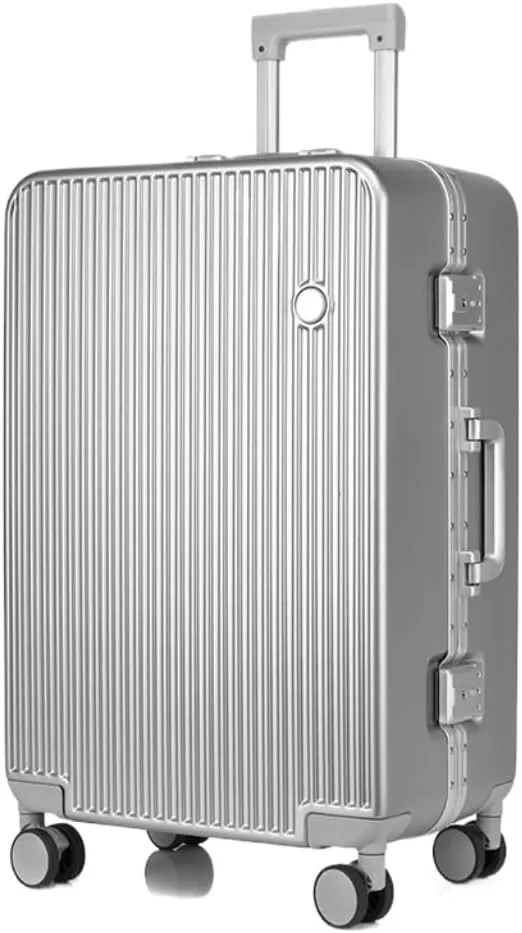 Suitcase Aluminum Frame Hard Shell Luggage Suitcase 20 Inch Boarding Case Long And Short Distance Luggage Trolley Case Luggage(Silver,20in)