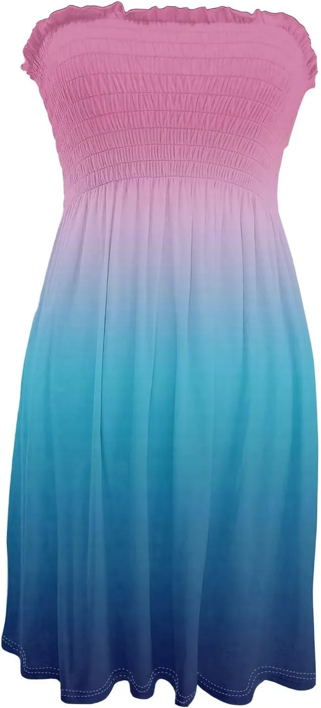 Summer Dresses for Women Strapless Beach Dress Cover Up Boho Floral Print Tube Top Sundress