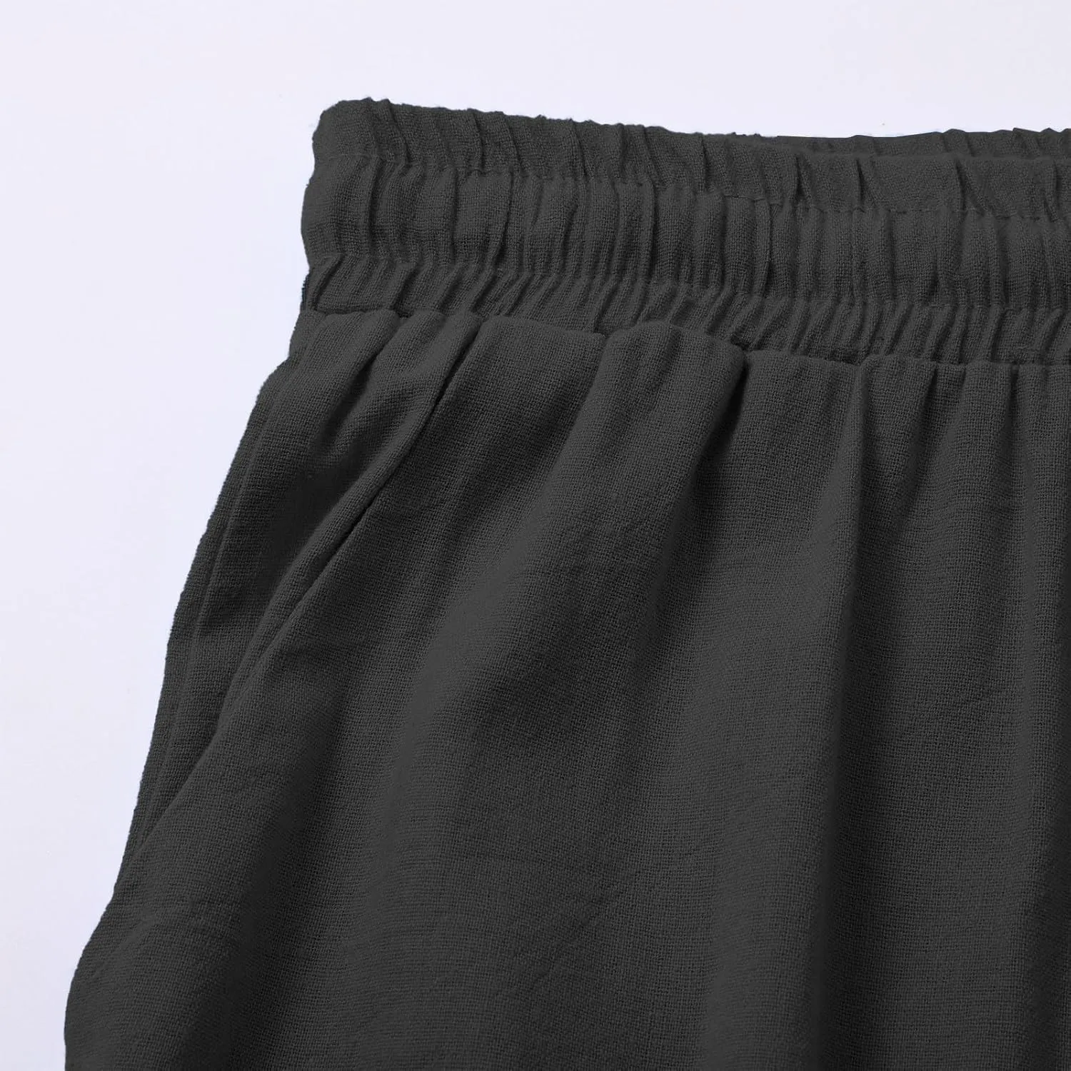 Summer Linen Pants for Women Wide Leg Palazzo Flowy Pants Casual Loose High Waisted Drawstring Solid Lounge Trousers
