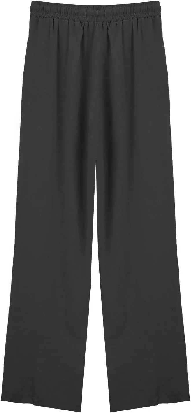 Summer Linen Pants for Women Wide Leg Palazzo Flowy Pants Casual Loose High Waisted Drawstring Solid Lounge Trousers