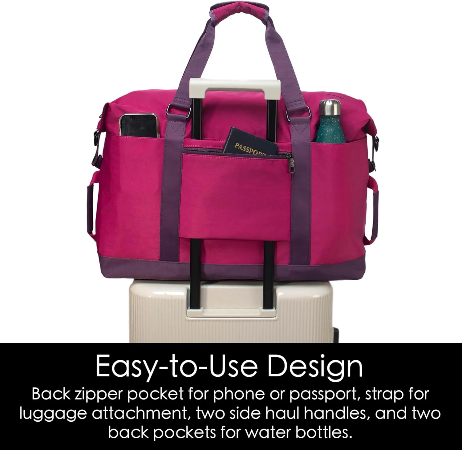 SUNNY BIRD Duffel with Utility Pouch, 40L Weekender Overnight Bag with Shoe Compartment for Travel and Sports (Purple)