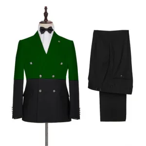 Suzhoufashion Fisher Blue And Black Double Breasted Peaked Lapel Prom Men Suits