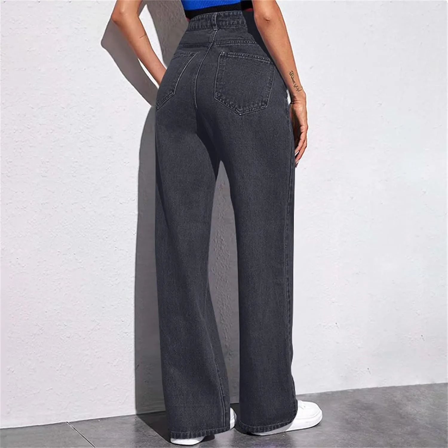 Sweatpants That Look Like Jeans for Women Wide Leg Sweatpants High Waist Baggy Straight Leg Boyfriend Jeans w/Pockets