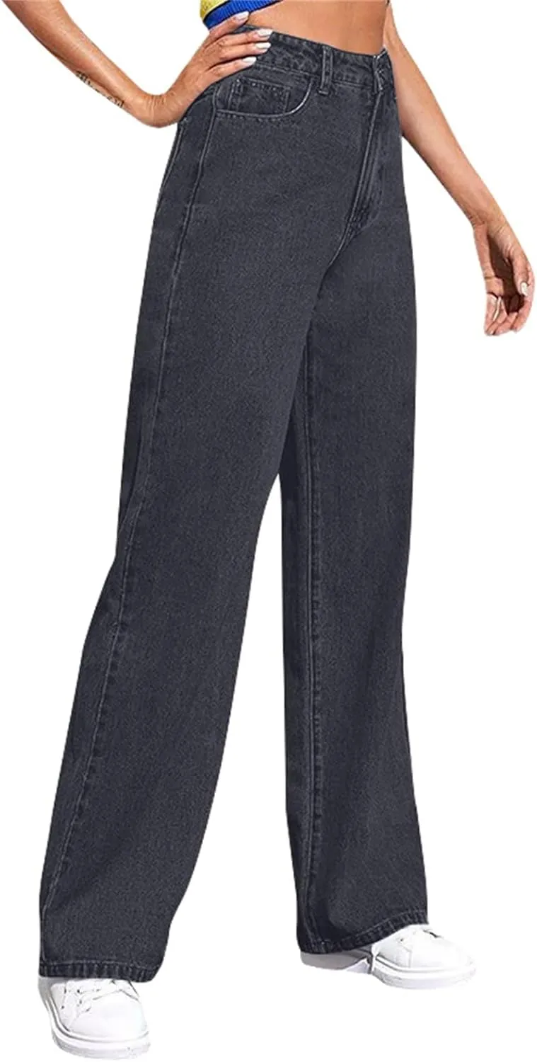 Sweatpants That Look Like Jeans for Women Wide Leg Sweatpants High Waist Baggy Straight Leg Boyfriend Jeans w/Pockets
