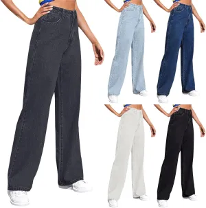 Sweatpants That Look Like Jeans for Women Wide Leg Sweatpants High Waist Baggy Straight Leg Boyfriend Jeans w/Pockets