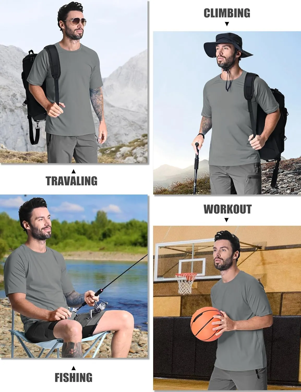 TACVASEN Men's Rashguard Shirts Short Sleeve UPF 50  Sun Protection SPF T-Shirt Quick Dry Fishing Swim Athletic Tops