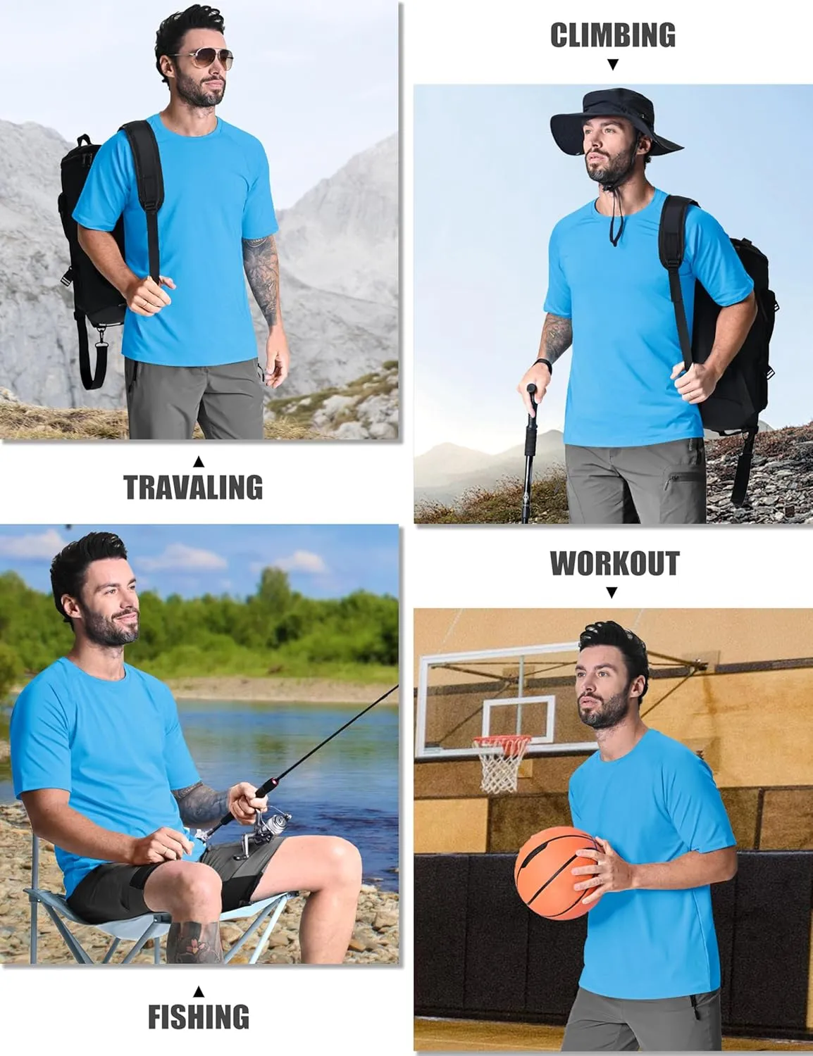 TACVASEN Men's Rashguard Shirts Short Sleeve UPF 50  Sun Protection SPF T-Shirt Quick Dry Fishing Swim Athletic Tops