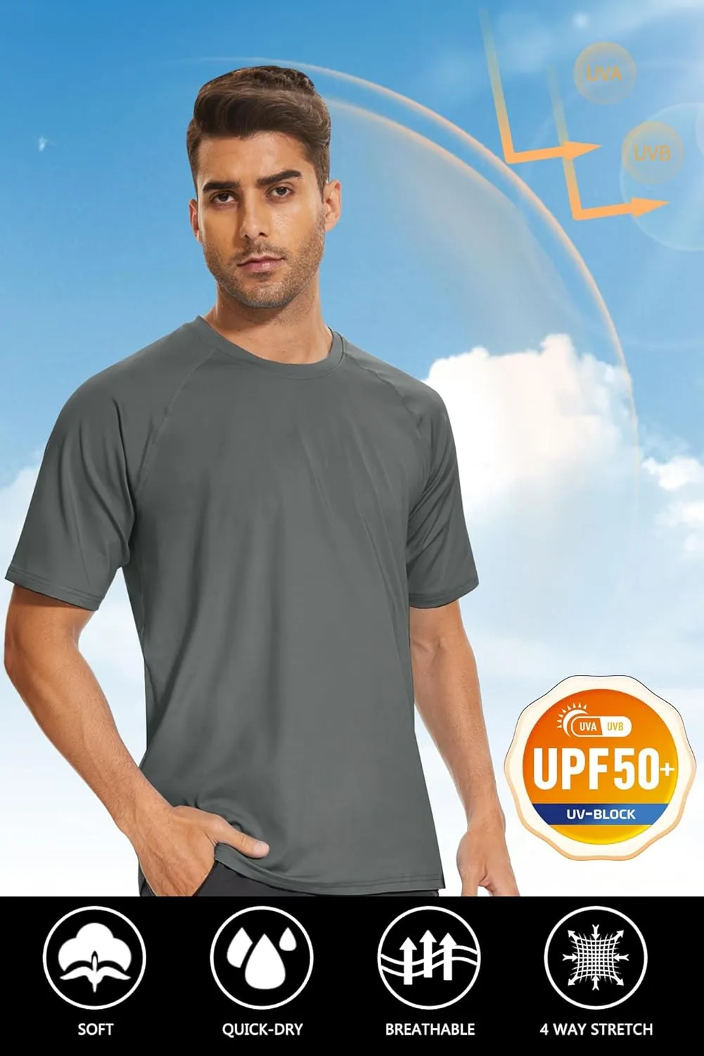 TACVASEN Men's Rashguard Shirts Short Sleeve UPF 50  Sun Protection SPF T-Shirt Quick Dry Fishing Swim Athletic Tops