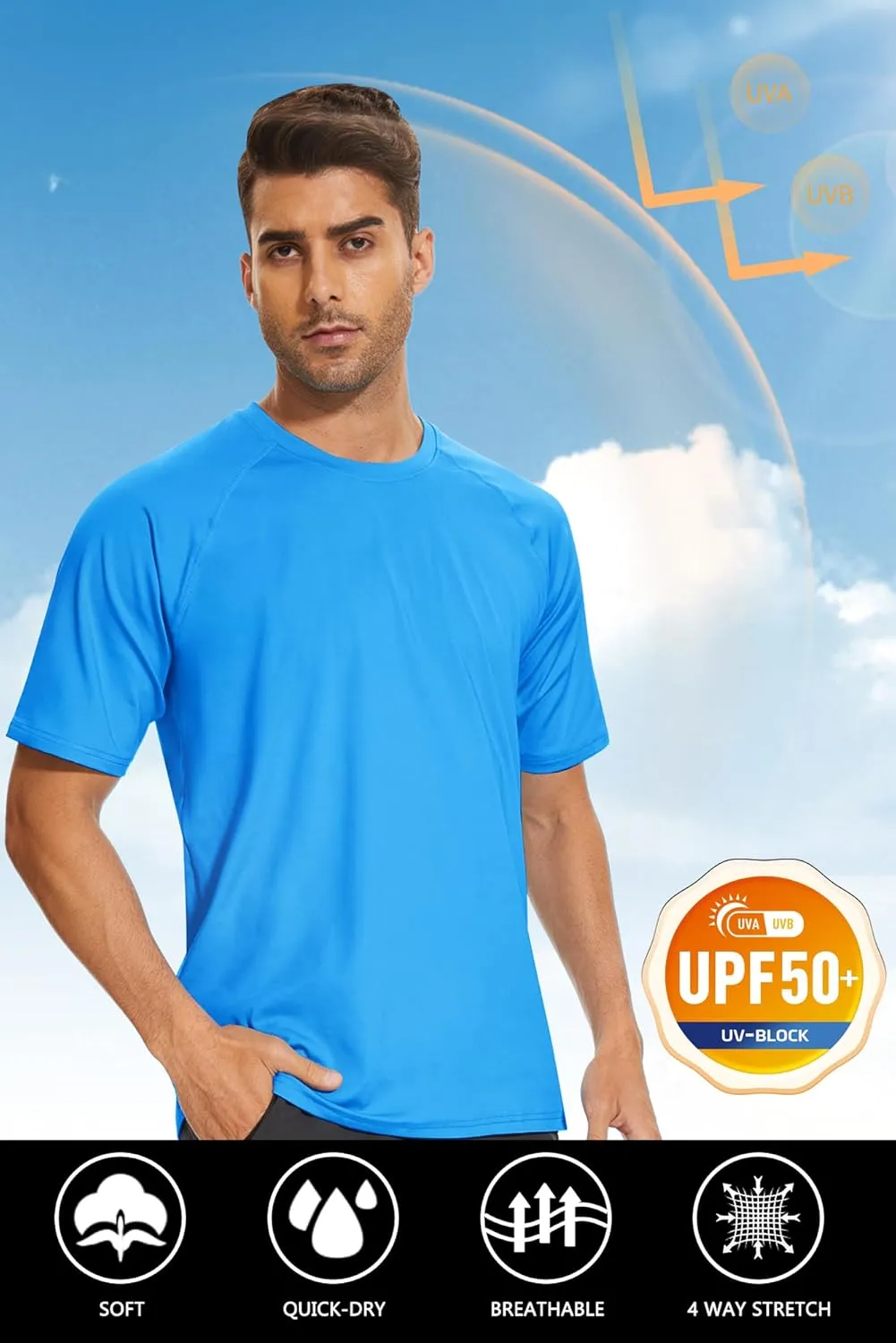 TACVASEN Men's Rashguard Shirts Short Sleeve UPF 50  Sun Protection SPF T-Shirt Quick Dry Fishing Swim Athletic Tops