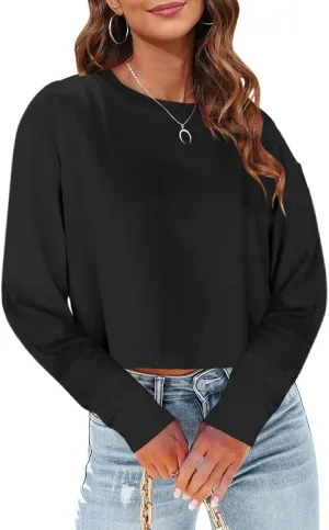 Tankaneo Womens Long Sleeve Crop Tops Loose Fit Cropped Tshirt 2025 Crew Neck Casual Shirts