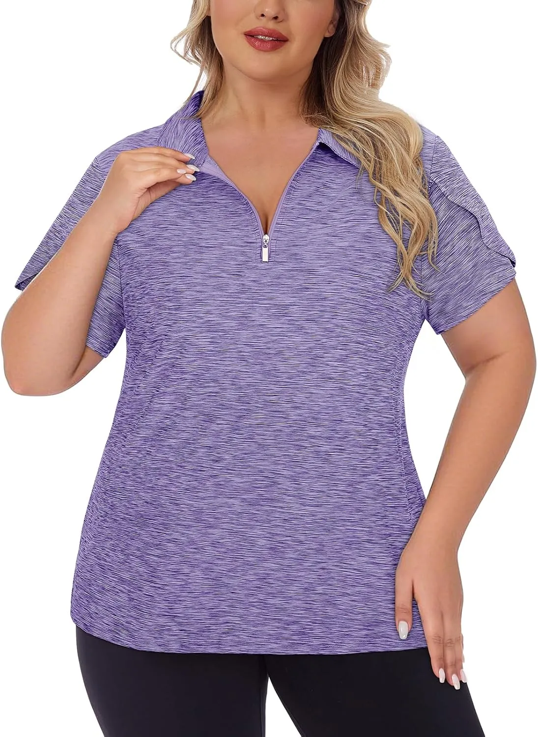 Tanst Sky Women's Plus Size Golf Polo Shirts Zip Up Short Sleeve Tops Loose Fit UPF 50  Tennis Workout Apparel XL-5XL