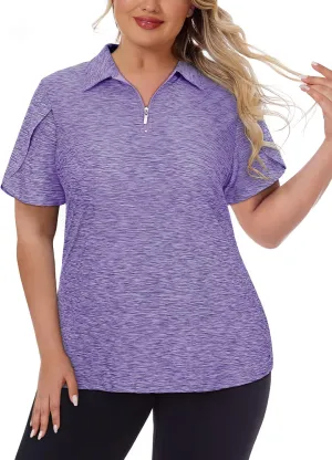 Tanst Sky Women's Plus Size Golf Polo Shirts Zip Up Short Sleeve Tops Loose Fit UPF 50  Tennis Workout Apparel XL-5XL