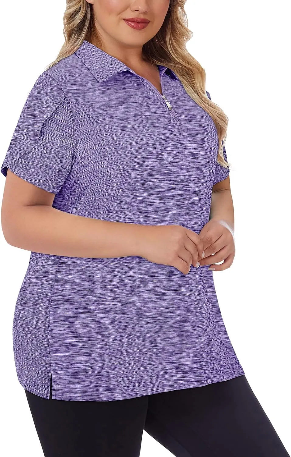 Tanst Sky Women's Plus Size Golf Polo Shirts Zip Up Short Sleeve Tops Loose Fit UPF 50  Tennis Workout Apparel XL-5XL