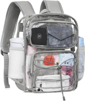Telena Small Clear Bag for Stadium Events Heavy Duty PVC Transparent Mini Backpack Grey