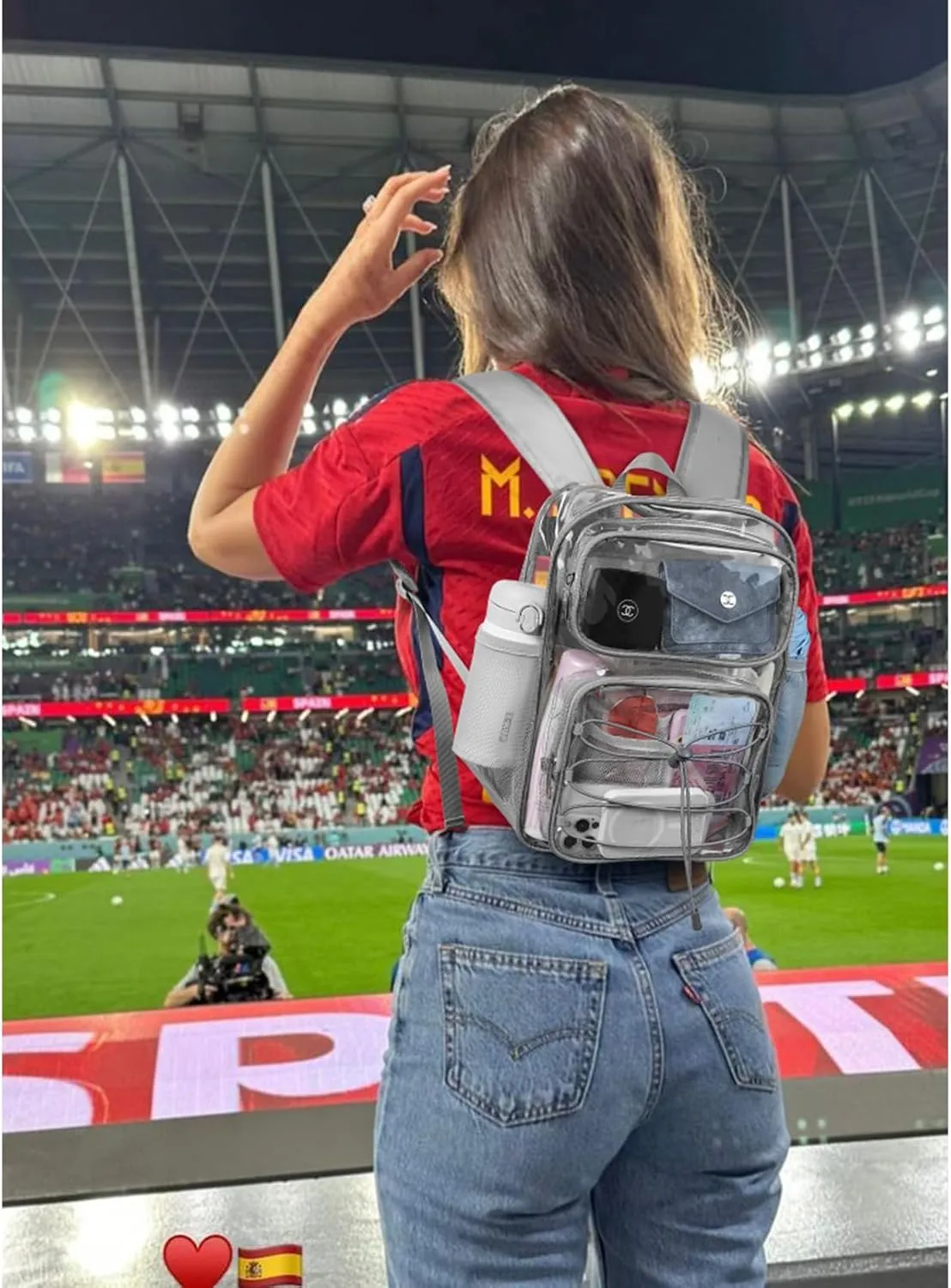 Telena Small Clear Bag for Stadium Events Heavy Duty PVC Transparent Mini Backpack Grey