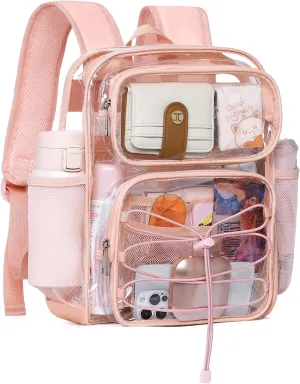 Telena Small Clear Bag for Stadium Events Heavy Duty PVC Transparent Mini Backpack Pink