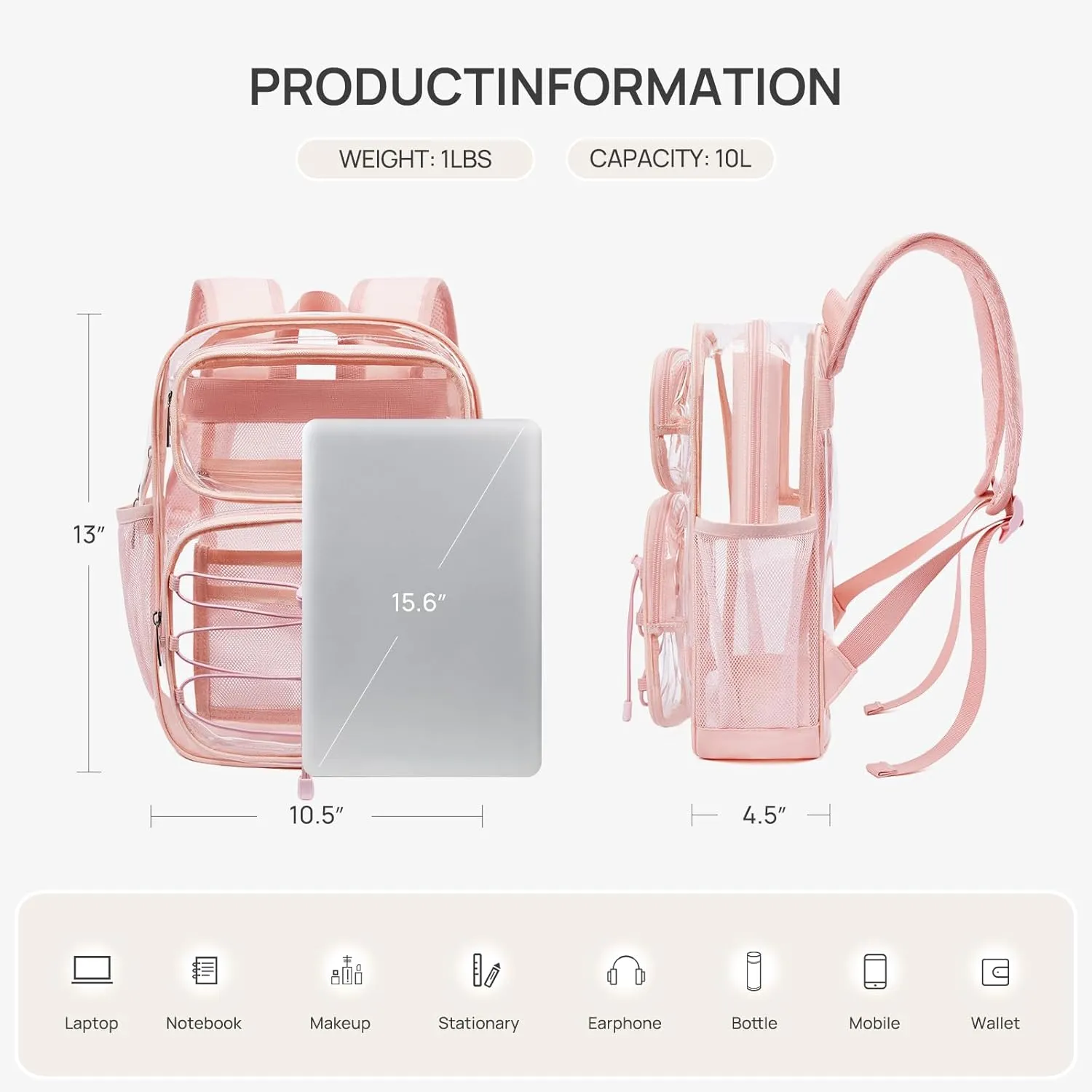 Telena Small Clear Bag for Stadium Events Heavy Duty PVC Transparent Mini Backpack Pink