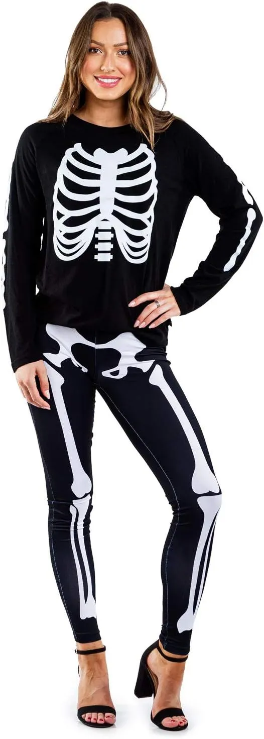 Tipsy Elves Halloween Womens Skeleton Costume Shirt - Cute and Spooky Adult Womens Skeleton Tops - Front Printed Ribcage