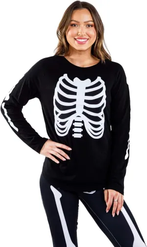 Tipsy Elves Halloween Womens Skeleton Costume Shirt - Cute and Spooky Adult Womens Skeleton Tops - Front Printed Ribcage