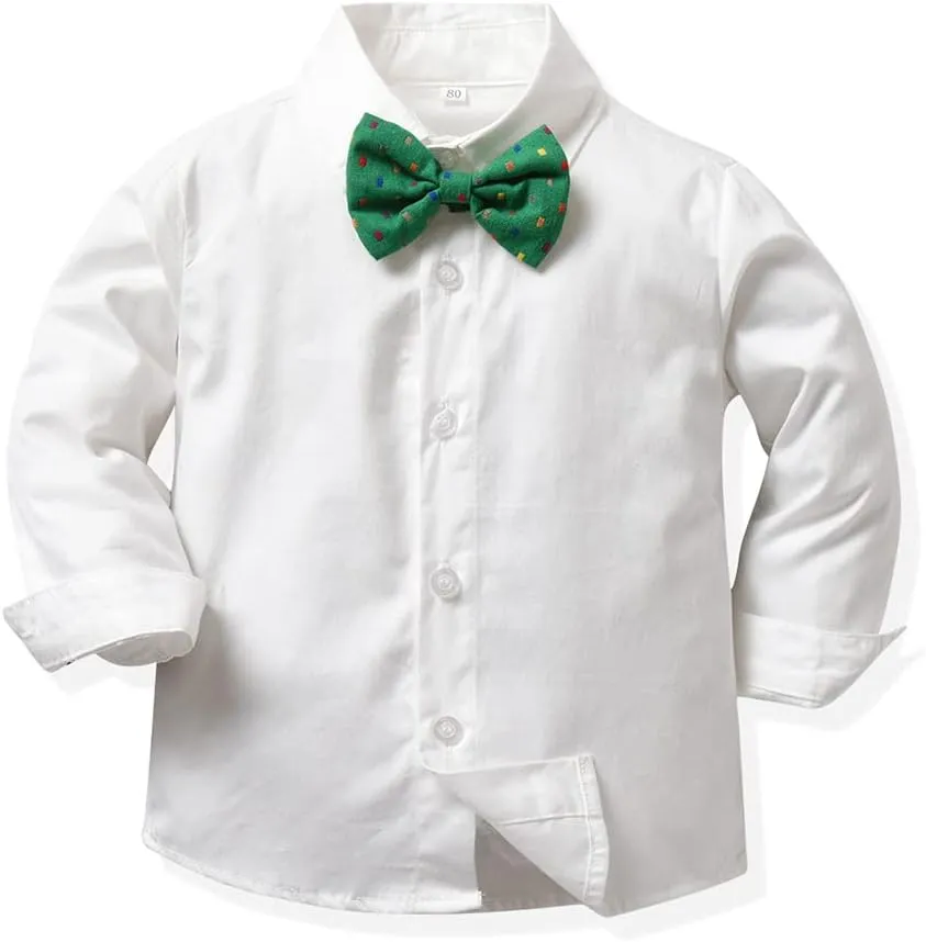 Toddler Boys Gentleman Outfits Long Sleeve White Bowtie Shirts Suspenders Pants Suits Tuxedos