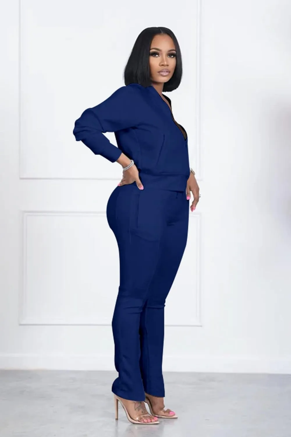 TOPSRANI Women Two Piece Outfits Casual Sweatsuits Bodycon Tracksuit Solid Sweat Suit Zip Crop Jacket Matching Pants Set