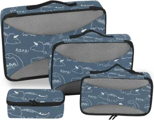 Travel Bags Organizer for Luggage 4 Set Luggage Cubes for Packing Travel Cubes for Luggage Pqcking Cubes Dino Blue
