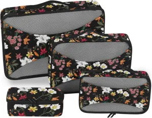 Travel Bags Organizer for Luggage Set of 4 Luggage Cubes Suitcase Cubes Packing Cubed Flower Night Botanical