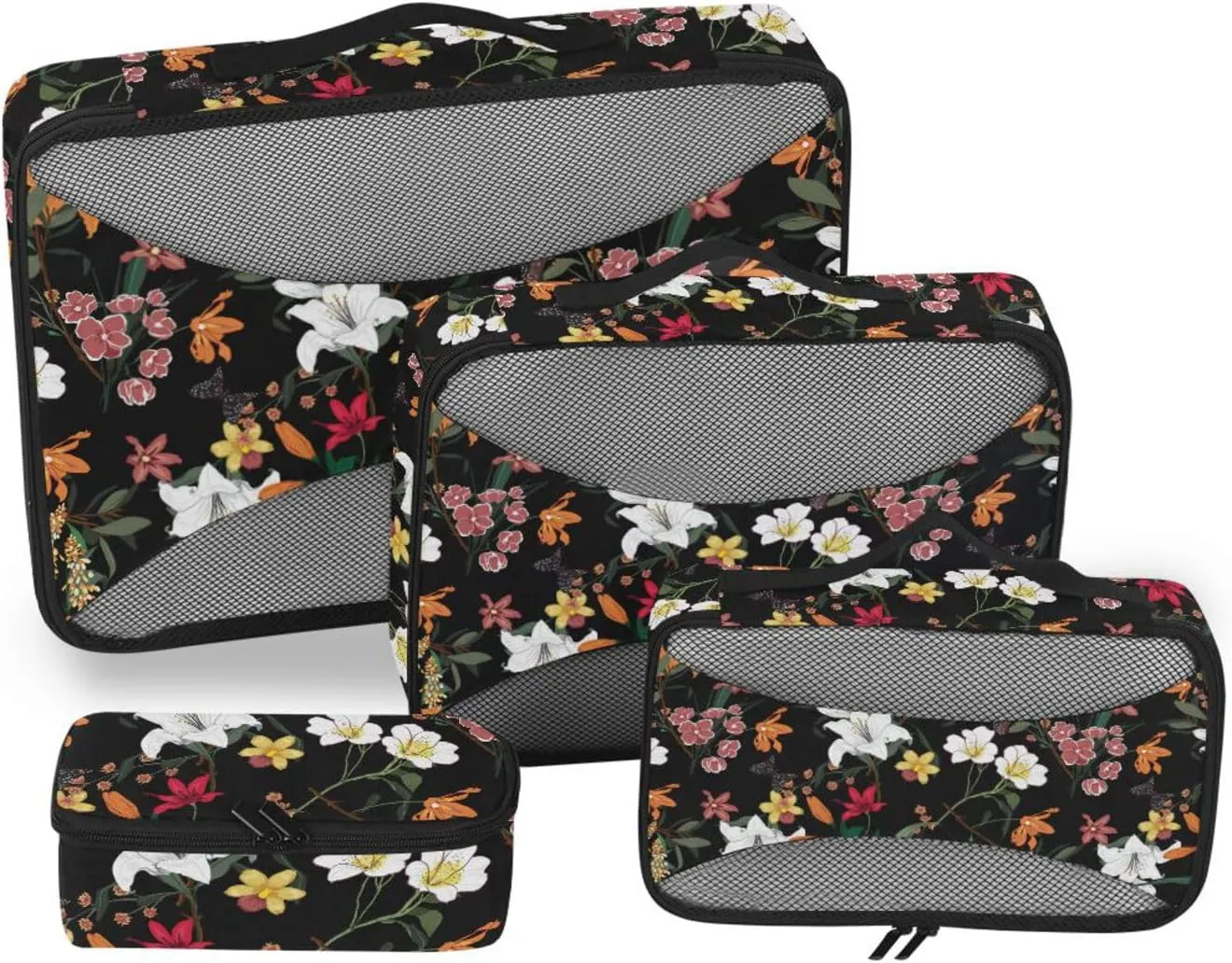 Travel Bags Organizer for Luggage Set of 4 Luggage Cubes Suitcase Cubes Packing Cubed Flower Night Botanical