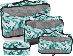 Travel Bags Organizer for Luggage Set of 4 Luggage Organizer Travel Compartment Organizer Bags Packing Cube Tropical Leaves