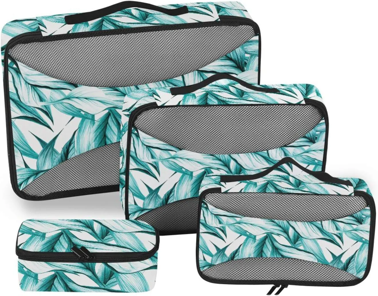 Travel Bags Organizer for Luggage Set of 4 Luggage Organizer Travel Compartment Organizer Bags Packing Cube Tropical Leaves