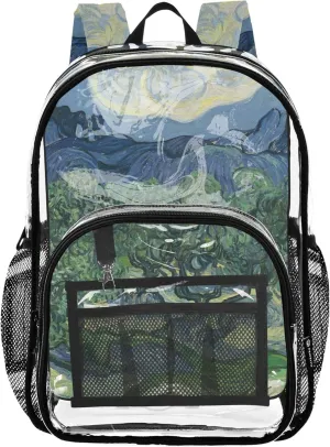 Travel Clear Backpack Floral Kids Backpack Boys Girls Clear School Shoulder Bag Vincent Vangogh Olive Trees