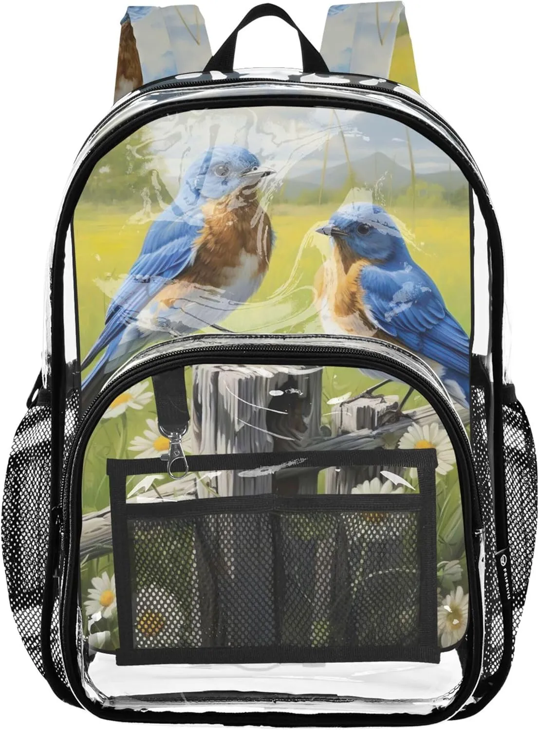 Travel Clear Backpack Floral Kids Girls Backpack Boys Approved Plastic Bag Large Cute Bluebirds Floral