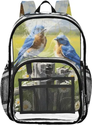Travel Clear Backpack Floral Kids Girls Backpack Boys Approved Plastic Bag Large Cute Bluebirds Floral