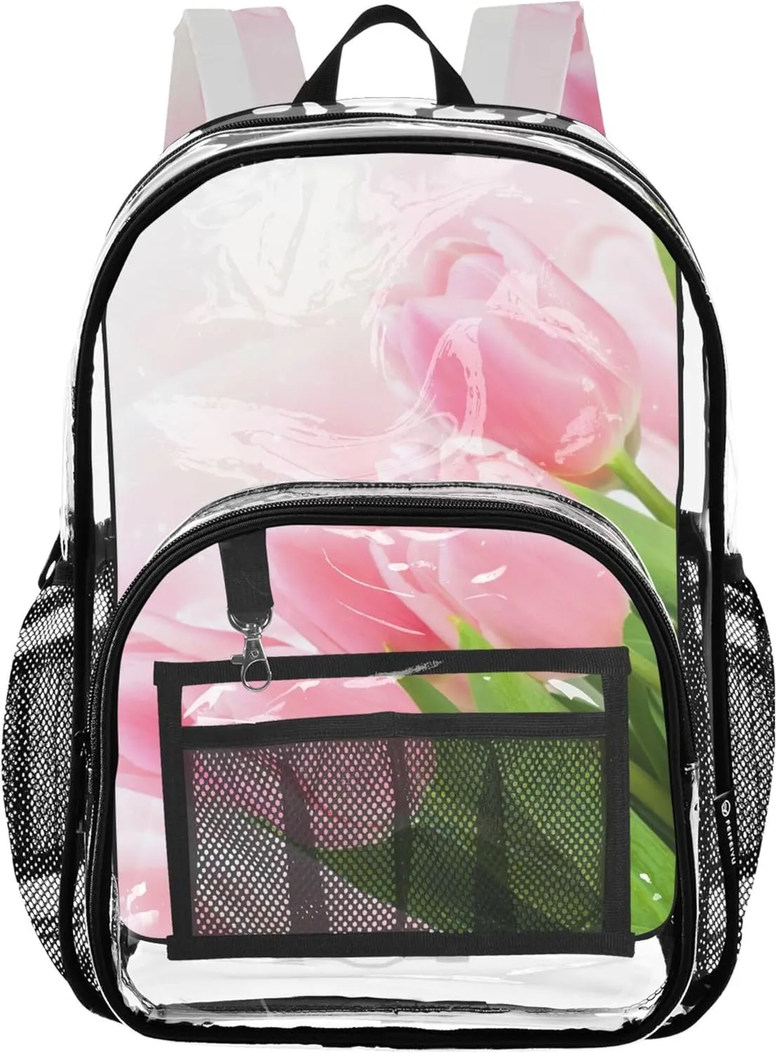 Travel Clear Bags for Women Floral Tulip Flowers Kids Backpack for Girls Pvc School Plastic Bookbag