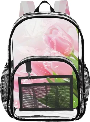 Travel Clear Bags for Women Floral Tulip Flowers Kids Backpack for Girls Pvc School Plastic Bookbag