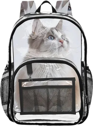 Travel Clear Bags for Women Kids Girls Backpack Boys Plastic School Clear Bookbag Cute Cat Print Animal