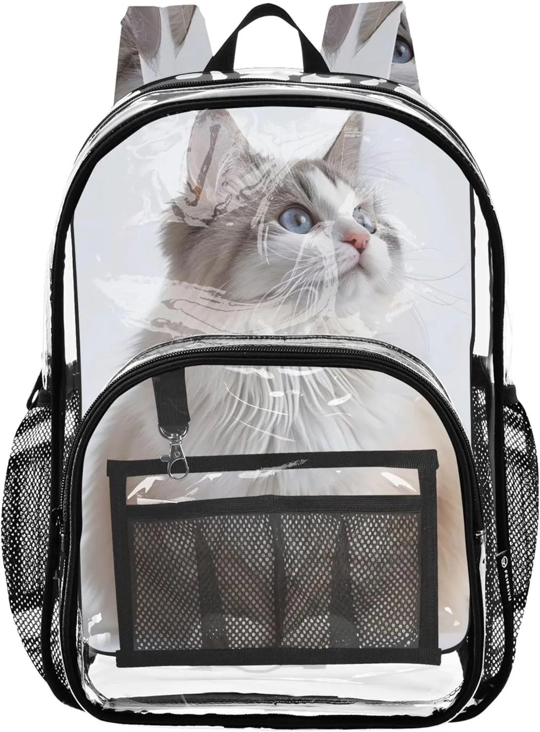 Travel Clear Bags for Women Kids Girls Backpack Boys Plastic School Clear Bookbag Cute Cat Print Animal