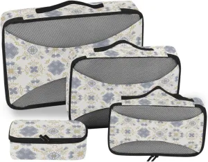 Travel Cubes 4 Set Luggage Organizer Bags Travel Bag Organizer for Luggage Packing Cubs French Blue Geometric