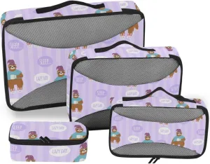 Travel Cubes for Packing 4 Set Luggage Cubes Luggage Packing Organizers Packing Cubea Cute Sloth Holding Coffee Cup