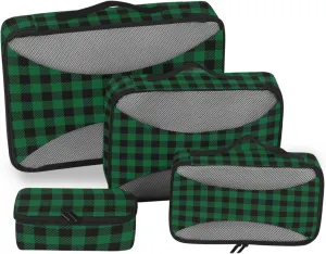 Travel Cubes for Packing 4 Set Luggage Cubes Packing Organizers for Luggage Pcking Cubes Buffalo Plaid Green